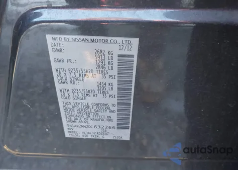 2013 Nissan Pathfinder Platinum from USA, damaged, VIN 5N1AR2MN2DC632266